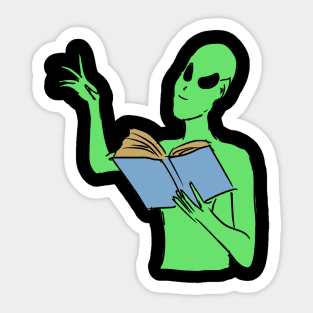 Alien reading a book Sticker